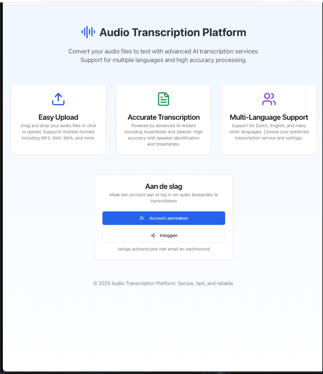 Transcriptieplatform voor het uploaden en automatisch uitwerken van audio